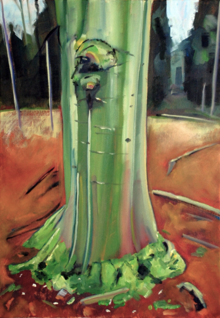 Beech Trunk, Bintree - Keith Tutt - (c) 2020 Oil on Canvas 24" x 18" Original £475 - Limited Edition Print 16" x 12" £95